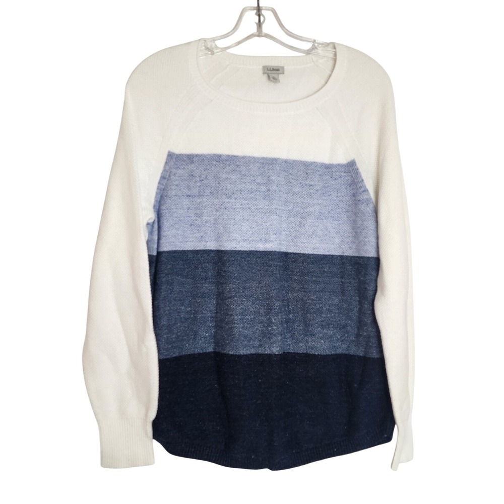 L.L. Bean boat neck Medium Petite Long Sleeve blue & white Light Weight Sweater‎